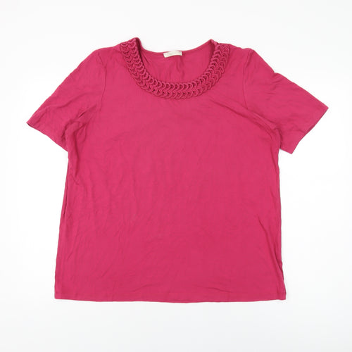 Marks and Spencer Womens Pink Viscose Basic T-Shirt Size 18 Round Neck