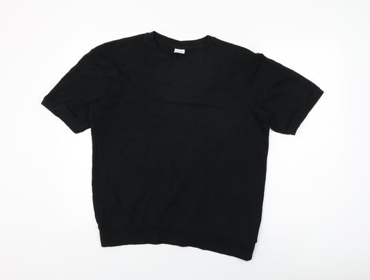 Zara Mens Black Cotton T-Shirt Size M Round Neck