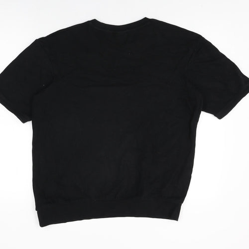 Zara Mens Black Cotton T-Shirt Size M Round Neck