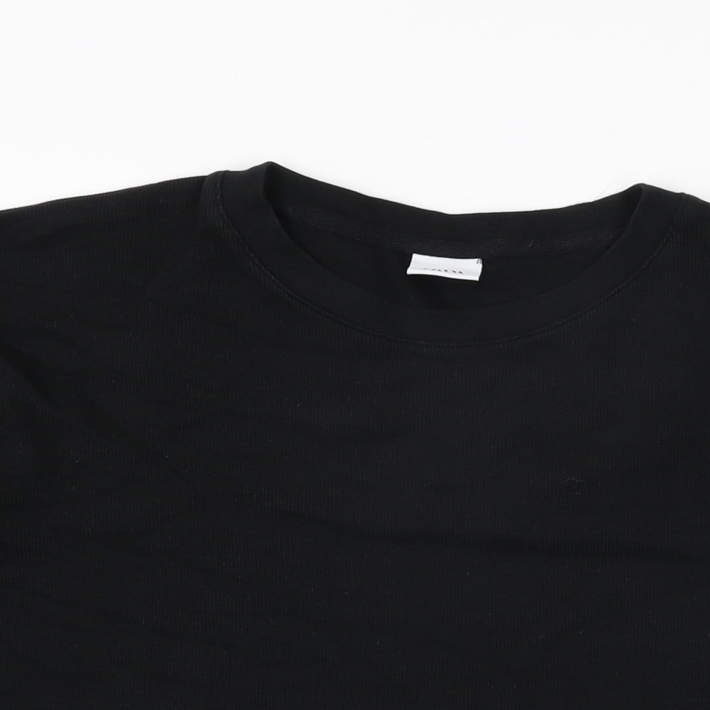 Zara Mens Black Cotton T-Shirt Size M Round Neck