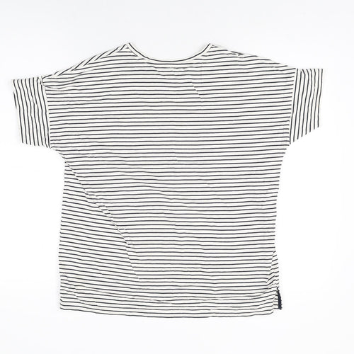 NEXT Womens White Striped Cotton Basic T-Shirt Size 12 Round Neck