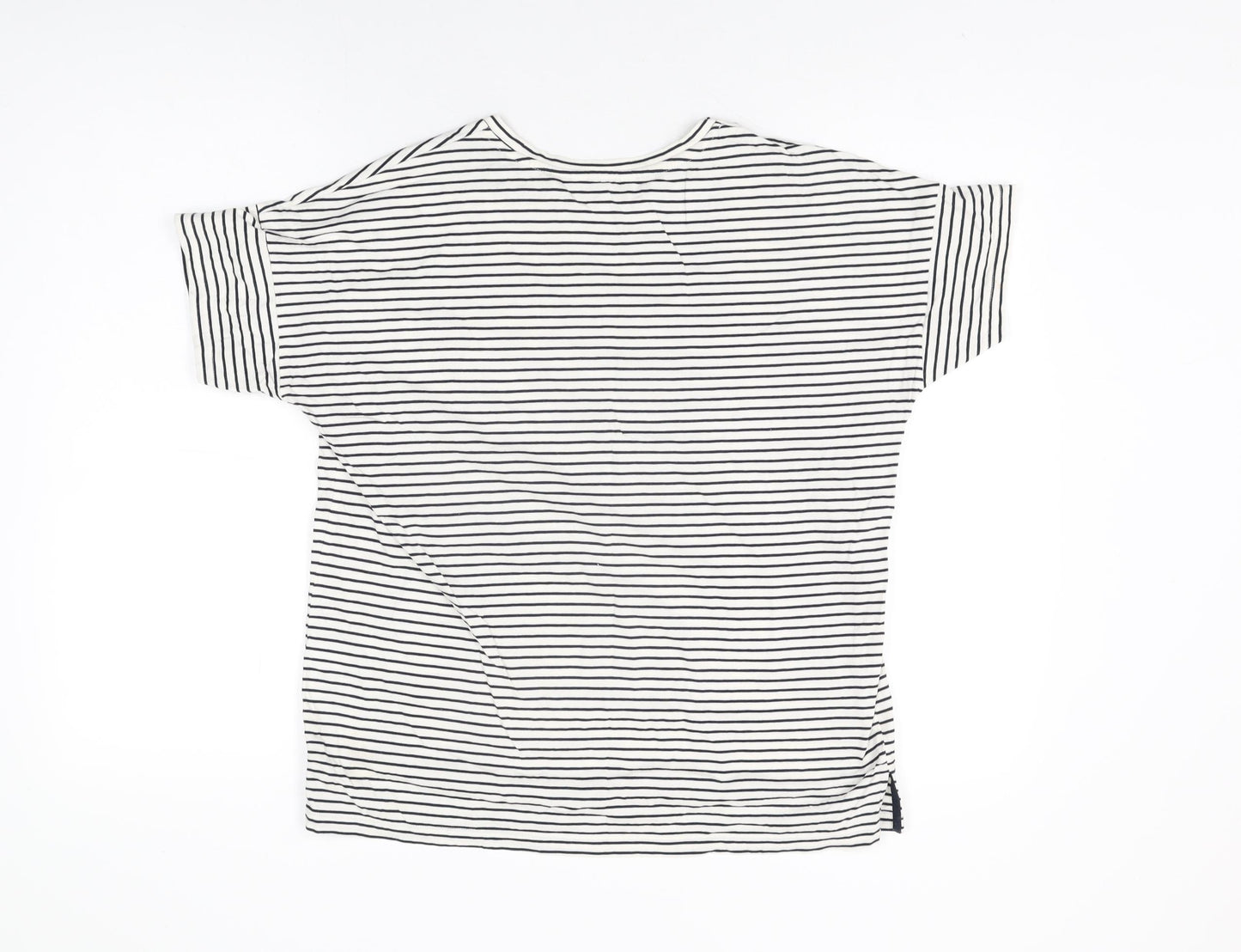 NEXT Womens White Striped Cotton Basic T-Shirt Size 12 Round Neck