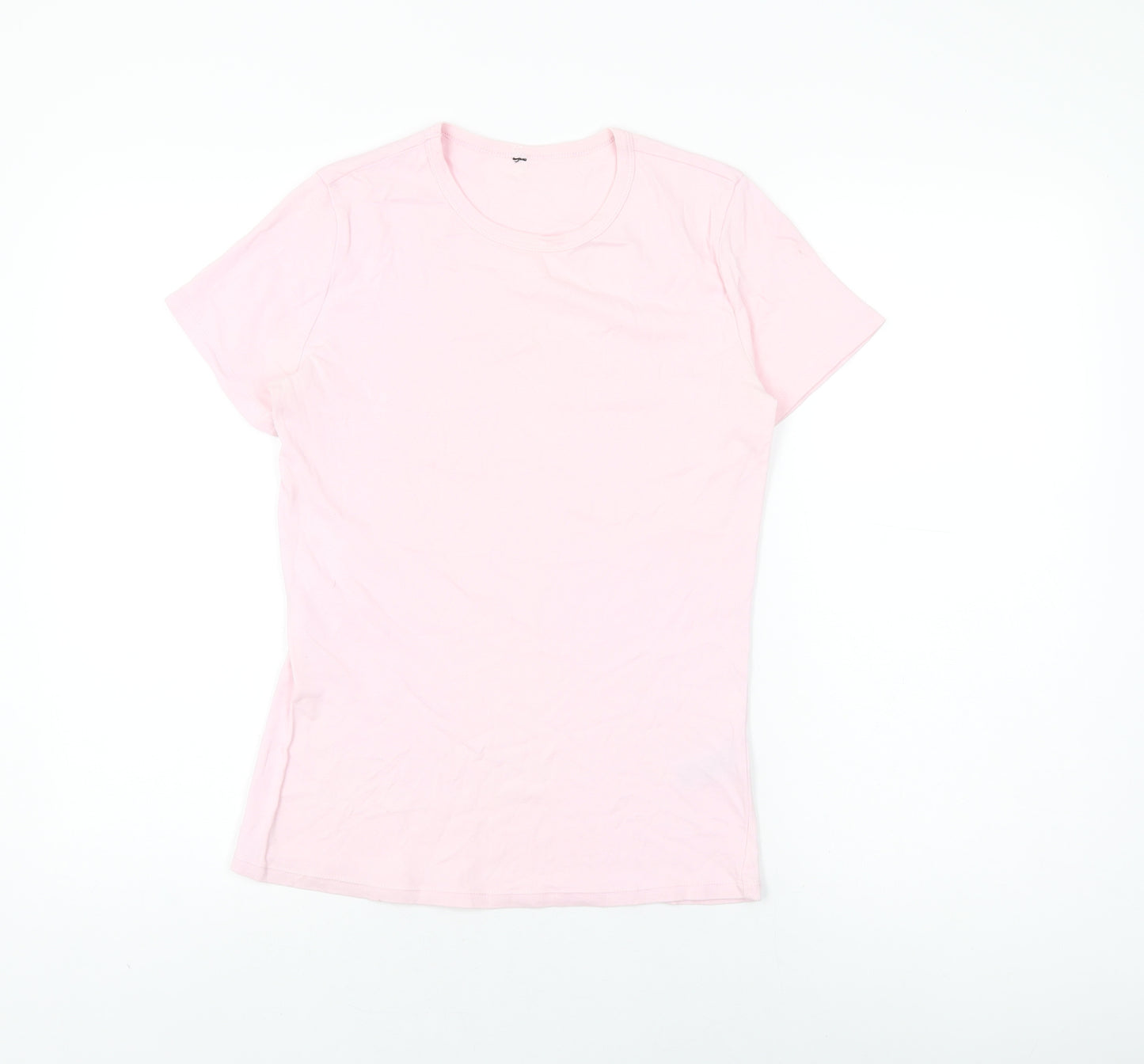 Marks and Spencer Womens Pink Cotton Basic T-Shirt Size 14 Round Neck