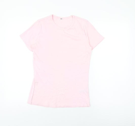 Marks and Spencer Womens Pink Cotton Basic T-Shirt Size 14 Round Neck