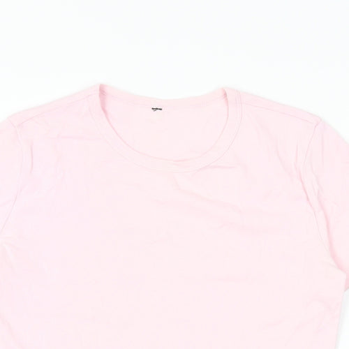 Marks and Spencer Womens Pink Cotton Basic T-Shirt Size 14 Round Neck