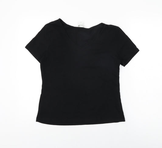 H&M Womens Black Cotton Basic T-Shirt Size M V-Neck