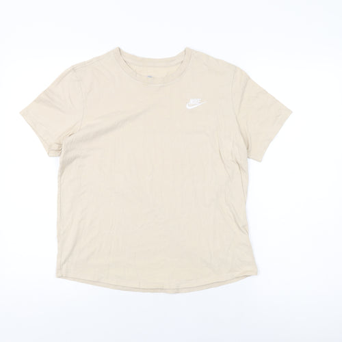 Nike Womens Beige Cotton Basic T-Shirt Size S Round Neck