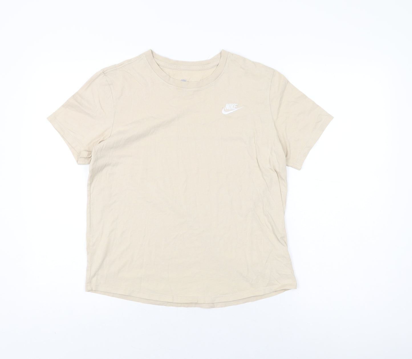 Nike Womens Beige Cotton Basic T-Shirt Size S Round Neck