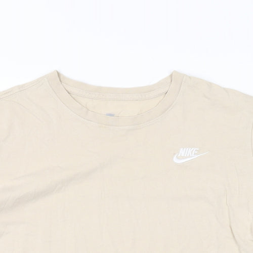 Nike Womens Beige Cotton Basic T-Shirt Size S Round Neck