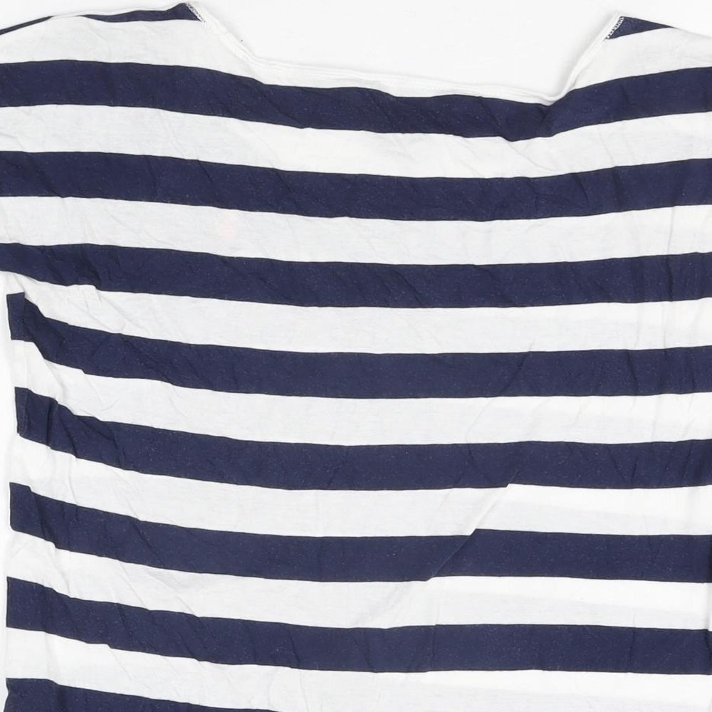 Ralph Lauren Womens White Striped Cotton Basic T-Shirt Size 12 V-Neck - Size 12-14