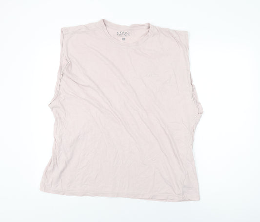 Boohoo Mens Pink Cotton T-Shirt Size M Round Neck