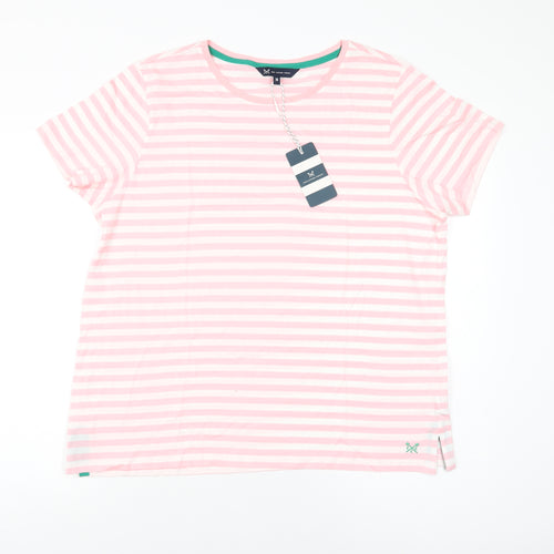 Crew Clothing Company Womens Pink Striped Cotton Basic T-Shirt Size 18 Round Neck