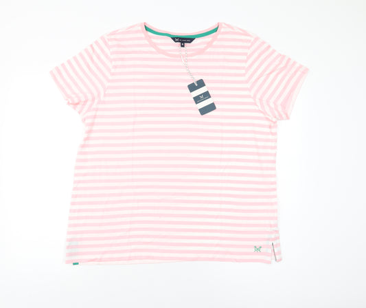 Crew Clothing Company Womens Pink Striped Cotton Basic T-Shirt Size 18 Round Neck