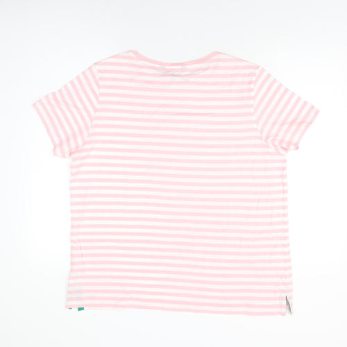 Crew Clothing Company Womens Pink Striped Cotton Basic T-Shirt Size 18 Round Neck