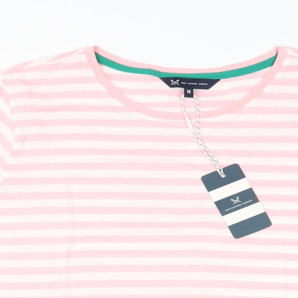 Crew Clothing Company Womens Pink Striped Cotton Basic T-Shirt Size 18 Round Neck