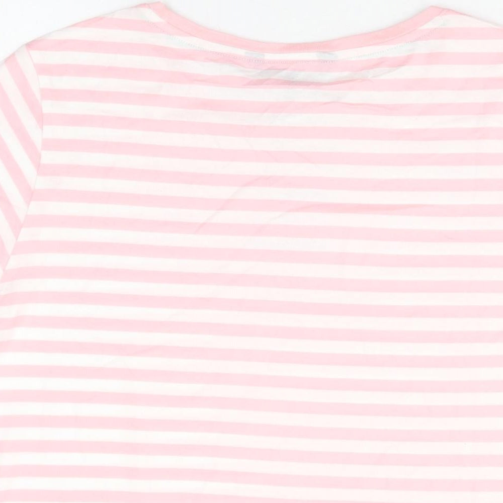 Crew Clothing Company Womens Pink Striped Cotton Basic T-Shirt Size 18 Round Neck