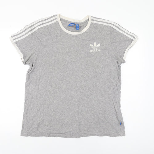 adidas Womens Grey Cotton Basic T-Shirt Size 14 Round Neck