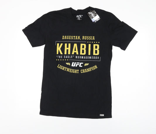 UFC Mens Black Cotton T-Shirt Size S Round Neck