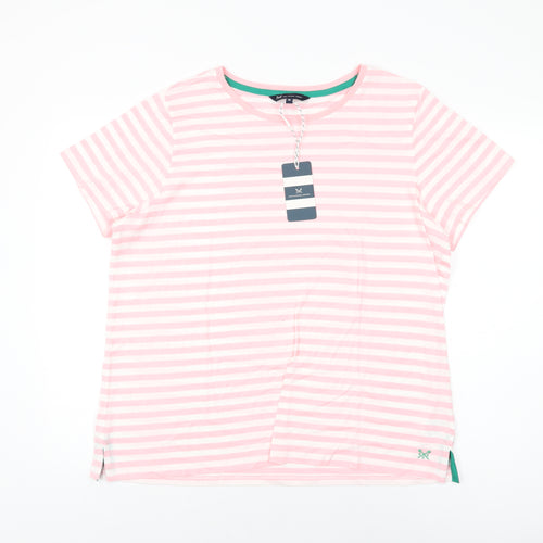 Crew Clothing Company Womens Pink Striped Cotton Basic T-Shirt Size 18 Round Neck