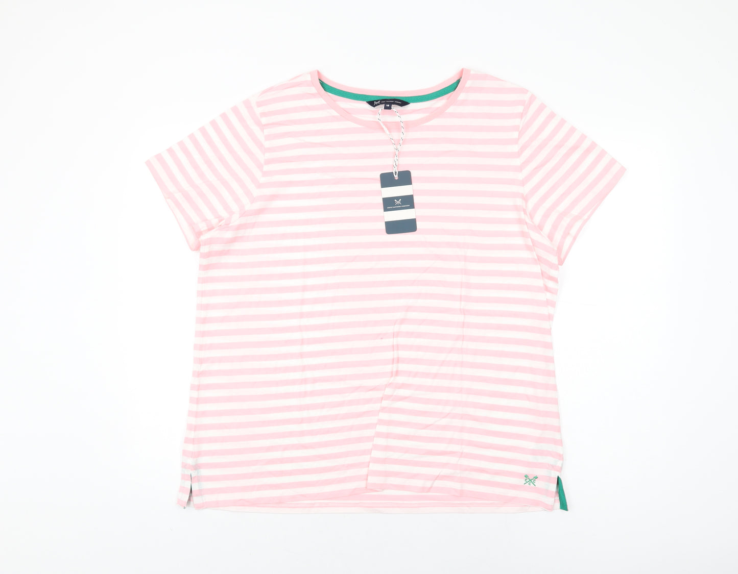 Crew Clothing Company Womens Pink Striped Cotton Basic T-Shirt Size 18 Round Neck