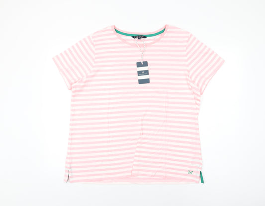 Crew Clothing Company Womens Pink Striped Cotton Basic T-Shirt Size 18 Round Neck