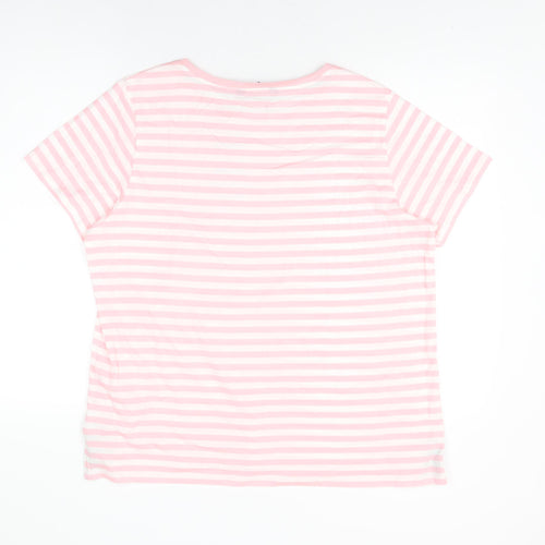 Crew Clothing Company Womens Pink Striped Cotton Basic T-Shirt Size 18 Round Neck