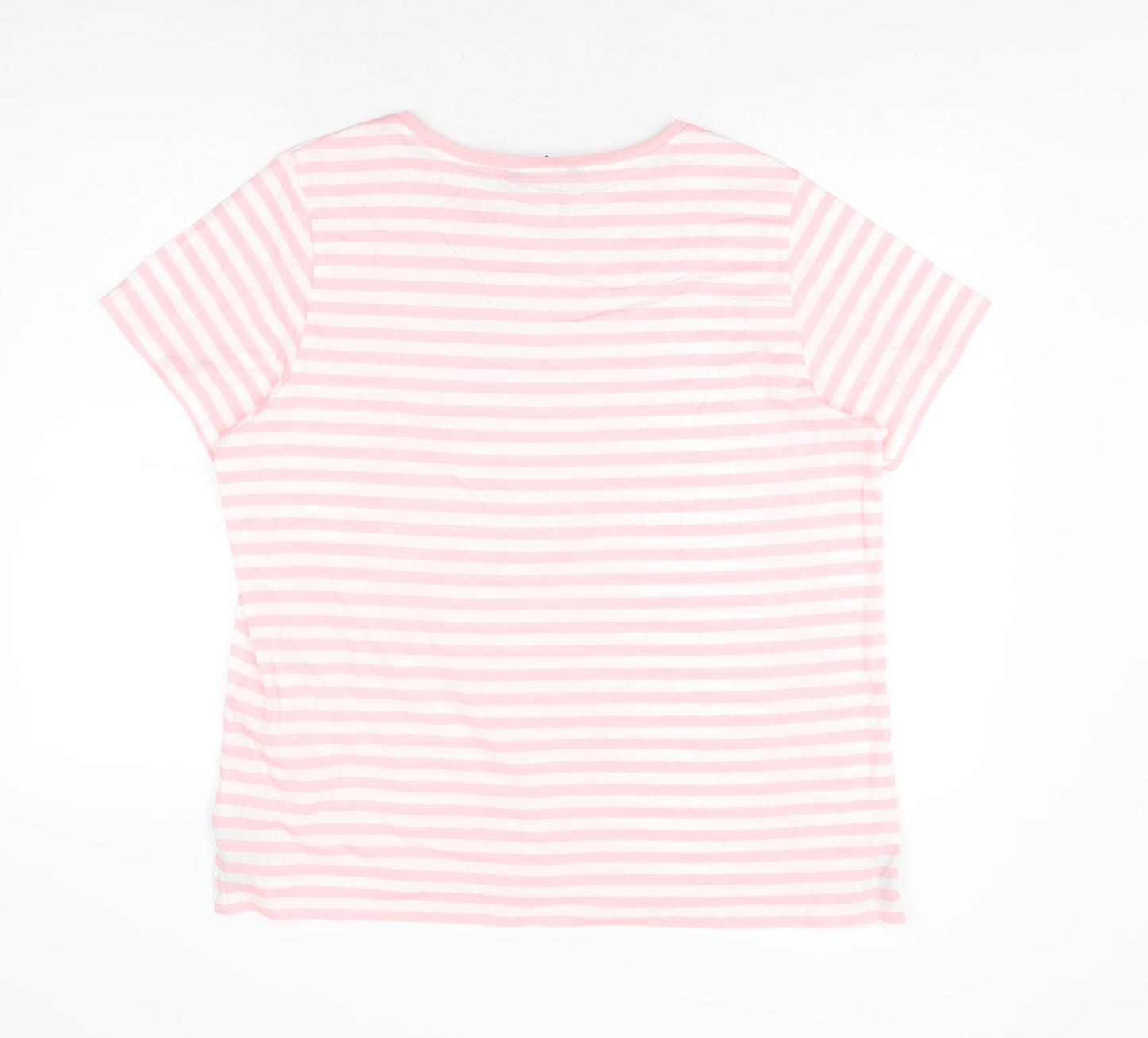 Crew Clothing Company Womens Pink Striped Cotton Basic T-Shirt Size 18 Round Neck