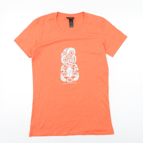 Global Culture Womens Orange Cotton Basic T-Shirt Size S Round Neck