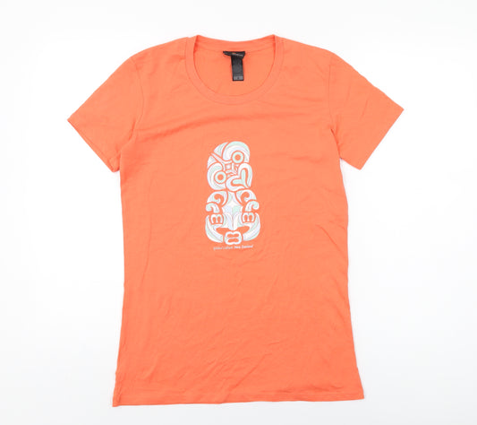 Global Culture Womens Orange Cotton Basic T-Shirt Size S Round Neck