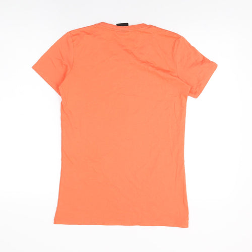 Global Culture Womens Orange Cotton Basic T-Shirt Size S Round Neck