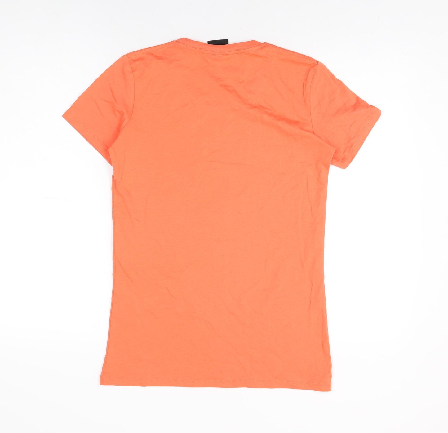 Global Culture Womens Orange Cotton Basic T-Shirt Size S Round Neck