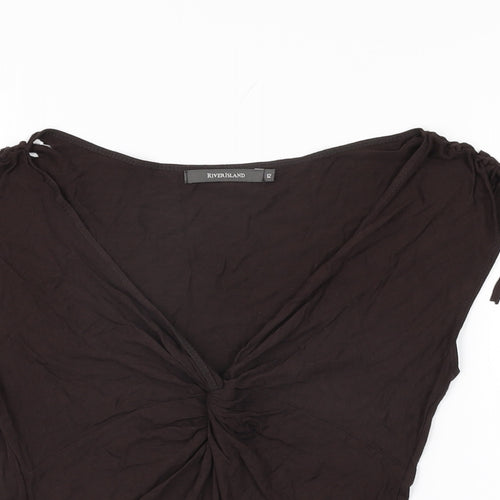 River Island Womens Brown Viscose Basic T-Shirt Size 12 V-Neck