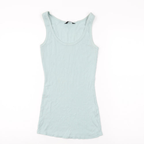 Dorothy Perkins Womens Blue Cotton Basic Tank Size 12 Round Neck