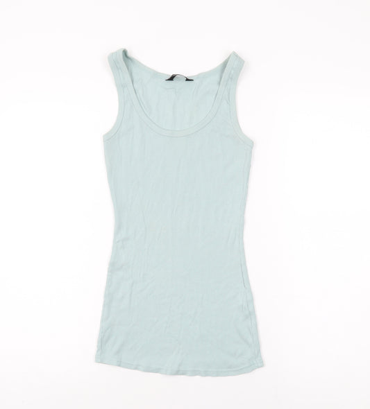 Dorothy Perkins Womens Blue Cotton Basic Tank Size 12 Round Neck