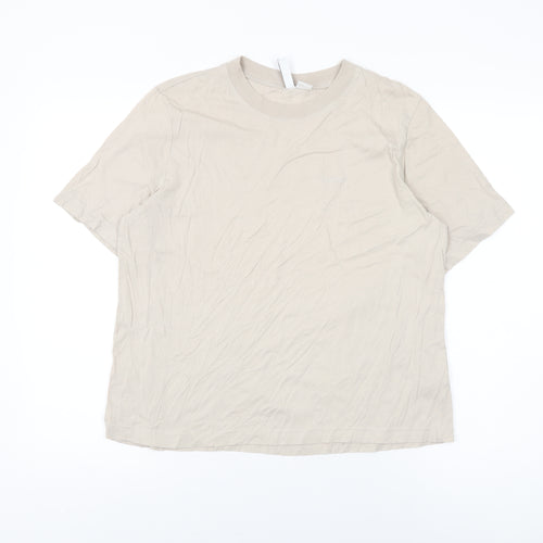 H&M Womens Beige Cotton Basic T-Shirt Size M Round Neck