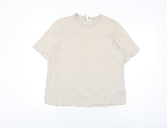 H&M Womens Beige Cotton Basic T-Shirt Size M Round Neck