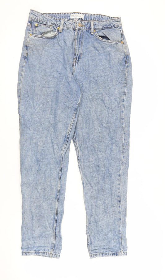 Denim & Co. Womens Blue Cotton Mom Jeans Size 14 L29 in Regular Zip