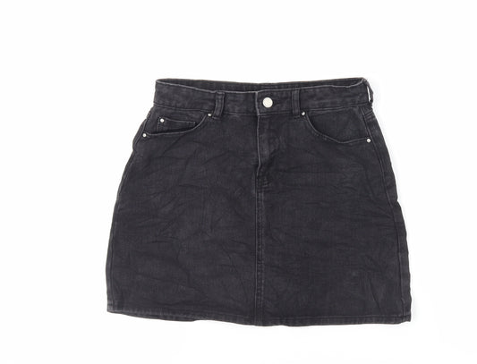 Denim & Co. Womens Black Cotton Mini Skirt Size 10 Zip - Pockets