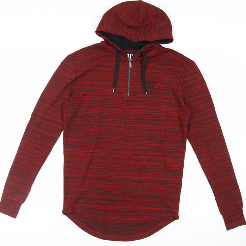 11 degrees Mens Red Striped Viscose Pullover Hoodie Size S - Logo