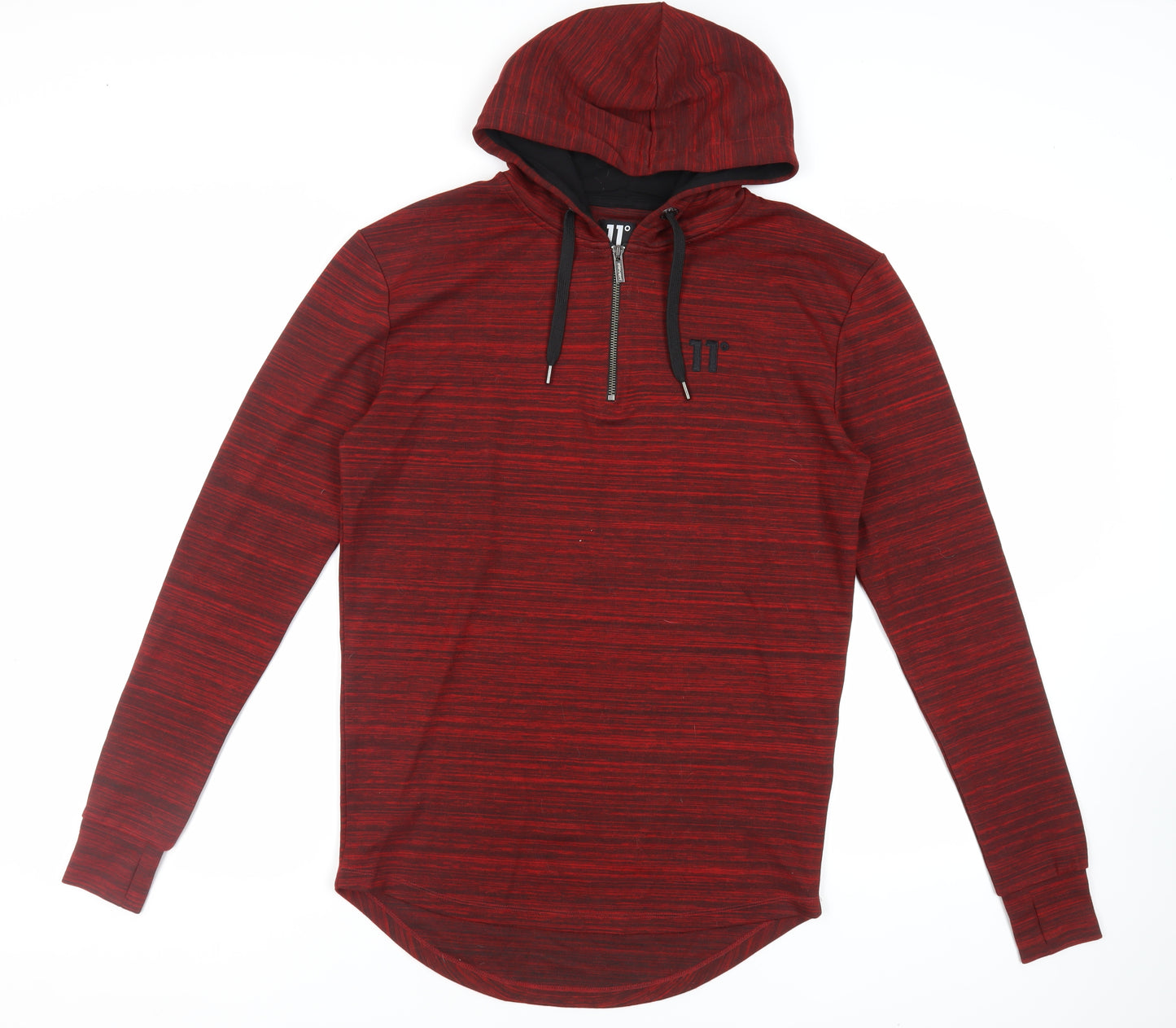 11 degrees Mens Red Striped Viscose Pullover Hoodie Size S - Logo