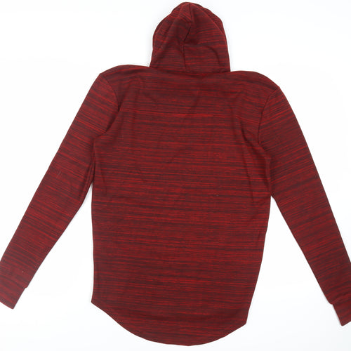 11 degrees Mens Red Striped Viscose Pullover Hoodie Size S - Logo