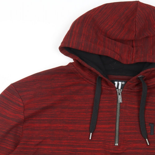 11 degrees Mens Red Striped Viscose Pullover Hoodie Size S - Logo