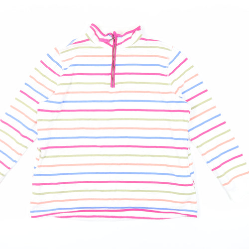 Woolovers Womens White Striped Cotton Pullover Sweatshirt Size M Zip - Pockets