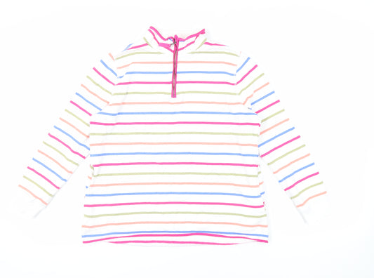 Woolovers Womens White Striped Cotton Pullover Sweatshirt Size M Zip - Pockets