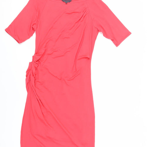 Marks and Spencer Womens Pink Modal T-Shirt Dress Size 10 Boat Neck - Ruched