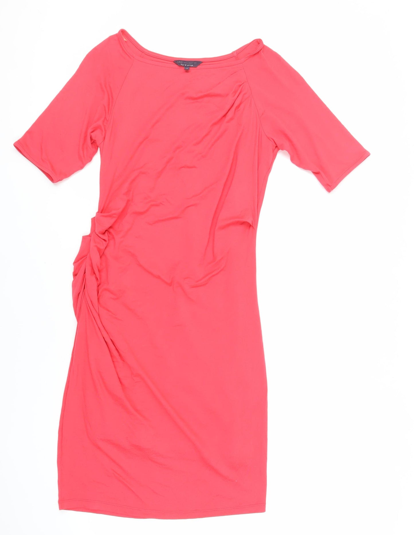 Marks and Spencer Womens Pink Modal T-Shirt Dress Size 10 Boat Neck - Ruched