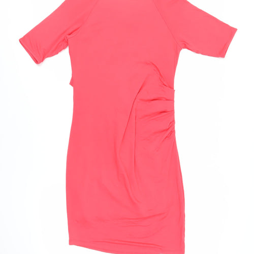 Marks and Spencer Womens Pink Modal T-Shirt Dress Size 10 Boat Neck - Ruched