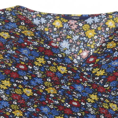 NEXT Womens Blue Floral Polyester Basic Blouse Size 22 V-Neck - Plisse