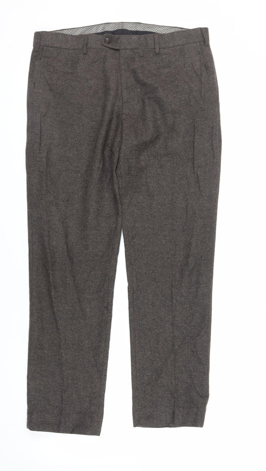 Skopes Mens Brown Polyester Trousers Size 36 in L30 in Regular Zip