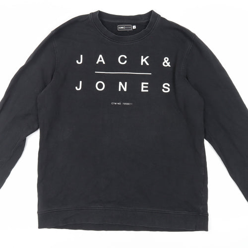 JACK & JONES Mens Black Cotton Pullover Sweatshirt Size XL - Logo